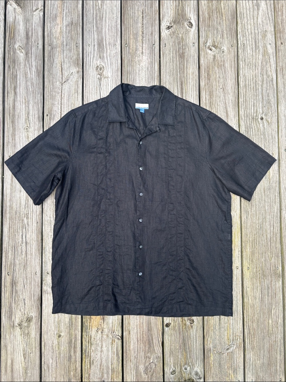 Breakwater 100% Linen Guayabera Camp Shirt Men's Large Black Short Sleeve